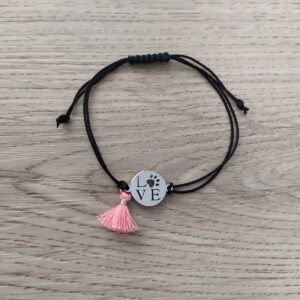 Bracelet noir avec pompon rose pâle "Love "